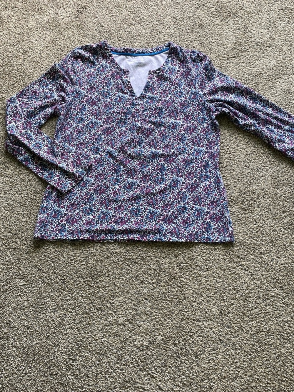 Charter Club Floral Henley Top in Purple and Blue